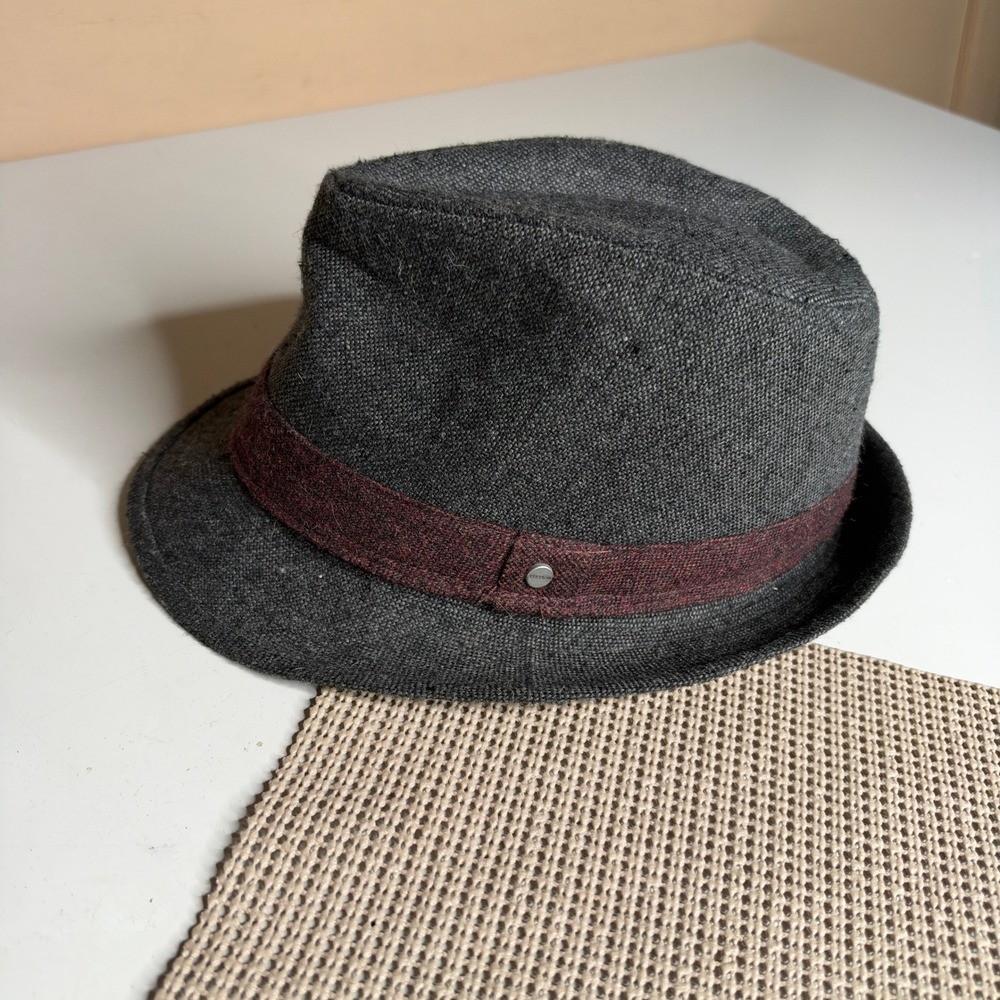 Stetson All American Wool Blend Fedora Hat Charcoal Gray Burgundy Band Small Med